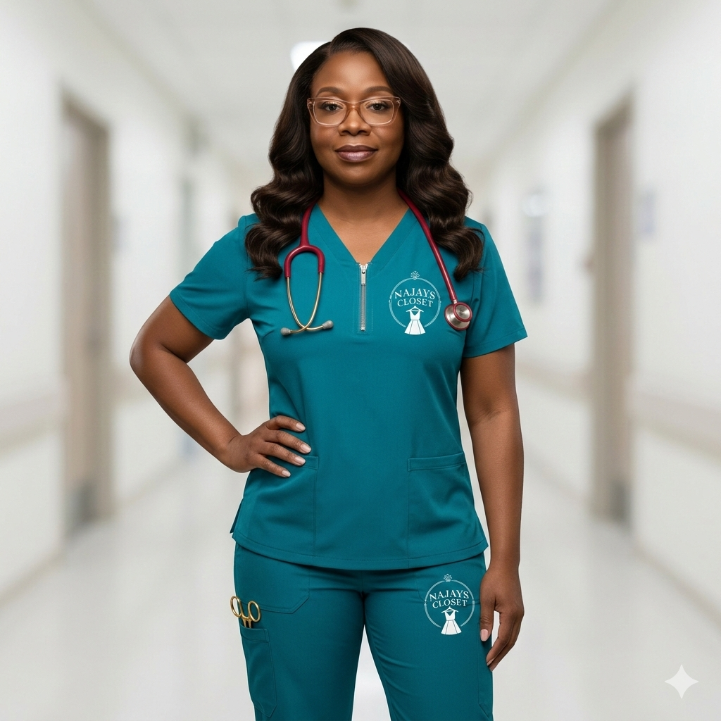 Zipper top/ teal scrub set/ straight legs